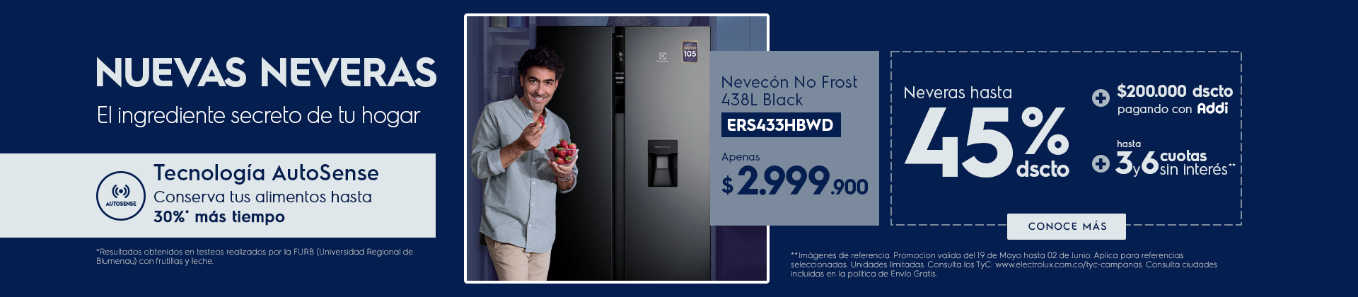 Nuevas Neveras Electrolux - hasta 45% dscto + hasta 3 y 6 cuotas sin interés*